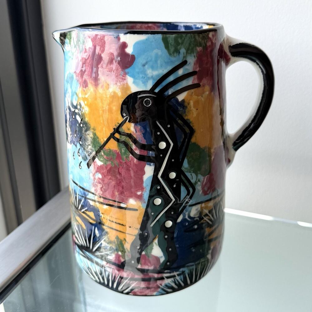 1990 MANA Earthenware Pottery "Spirit Dancer" Large Pitcher Sedona, Arizona Sazi